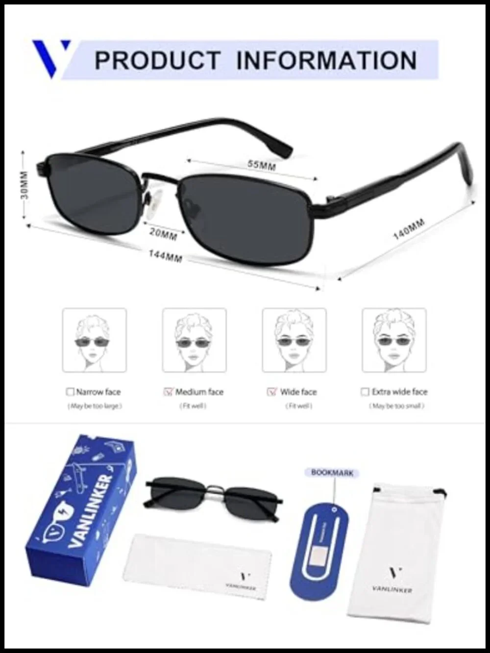 Small Rectangular Polarized Sunglasses Gold Frame TAC Lens UV Protection